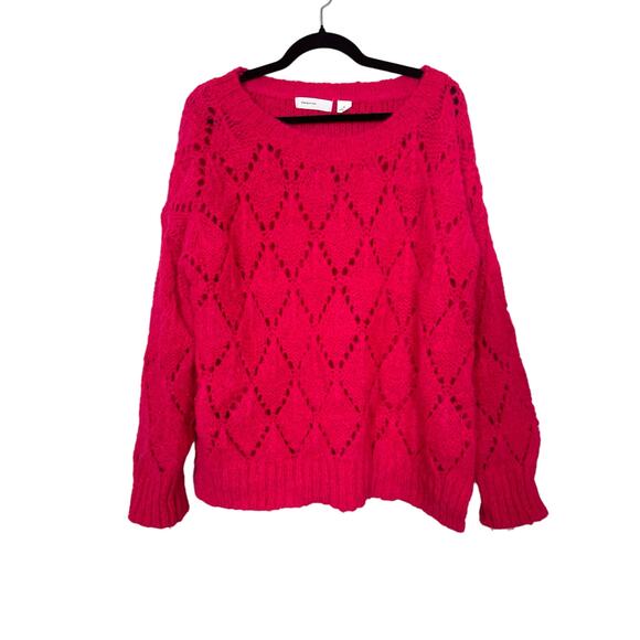 Anthropologie Sweater Sleeping on Snow Hot Pink Alpaca Open Knit Size Medium - Picture 2 of 7